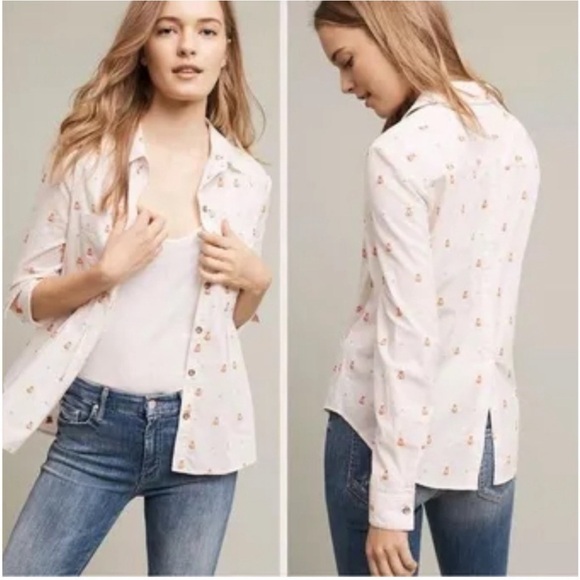 Maeve Tops - Maeve x Anthropologie Camping Button Up Cotton Shirt with Tent Design